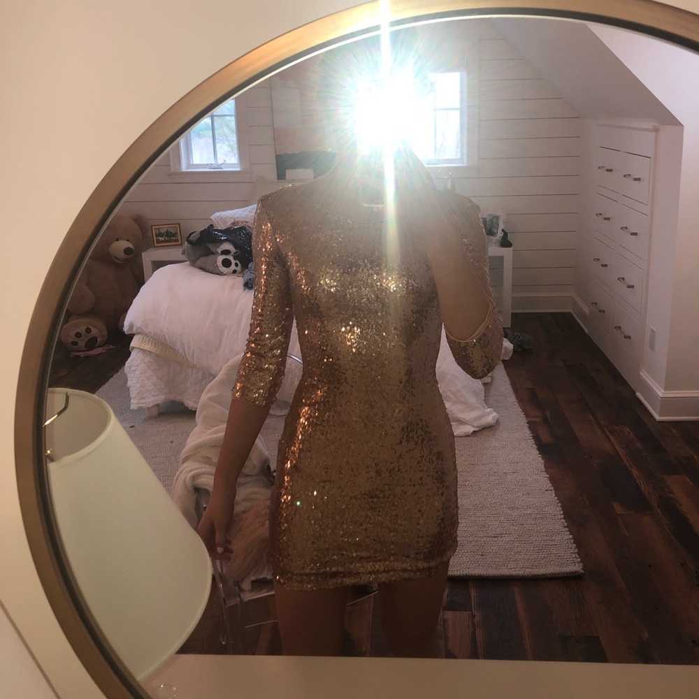 sparkly gold revolve mini dress